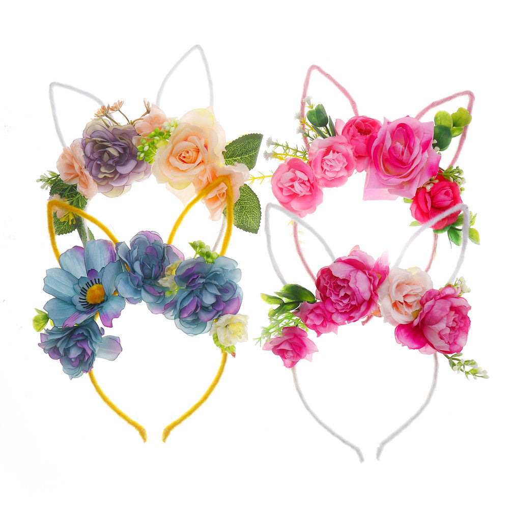 simple style bunny ears cloth flowers hair band 1 piece