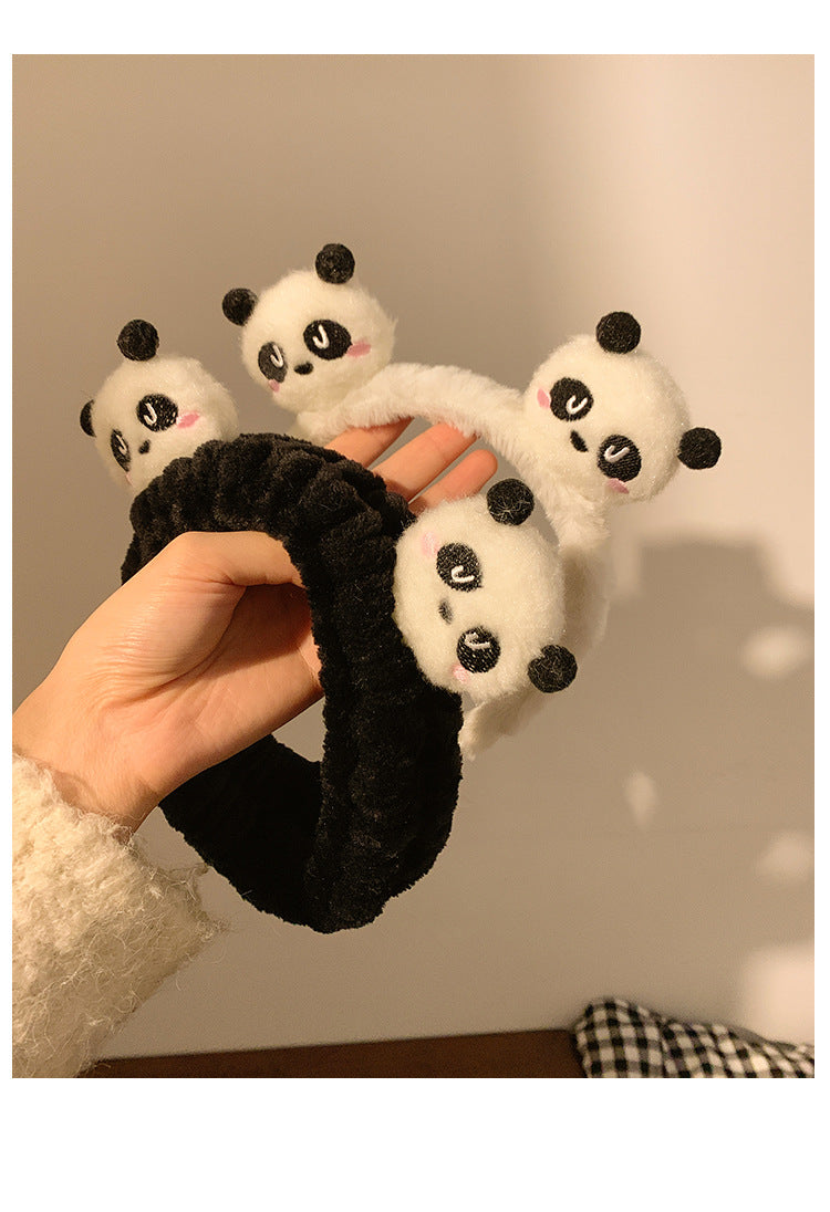 Panda Plush Face Wash Hair Bands Autumn and Winter Hair Band Hair Fixer Non-Slip Headband Female 2024 New Hair Pin Hairware