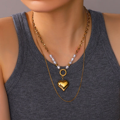 Jewelry Simple Style Commute Heart Shape Titanium Steel Pendant Necklace