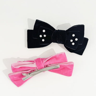 Women's Basic Bow Knot Flocking Inlaid Pearls Hair Clip