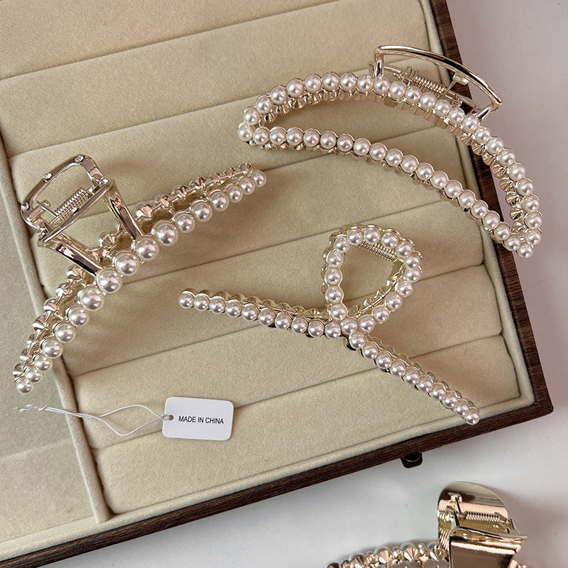 elegant geometric alloy inlay artificial pearls hair claws