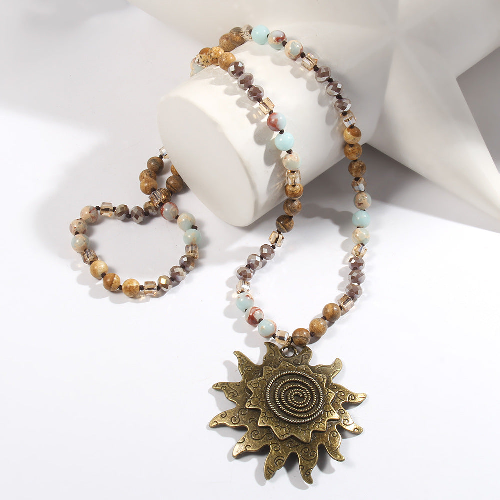 Bohemian Sun natural stone Beaded Chain Pendant Necklace In Bulk