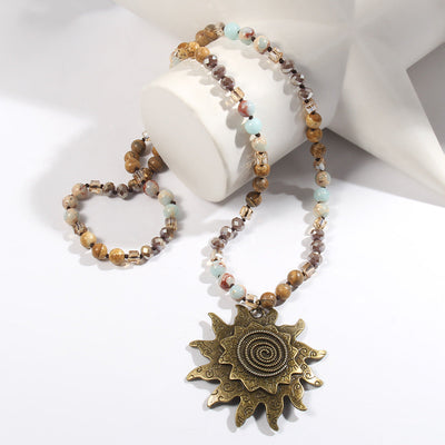 Bohemian Sun natural stone Beaded Chain Pendant Necklace In Bulk