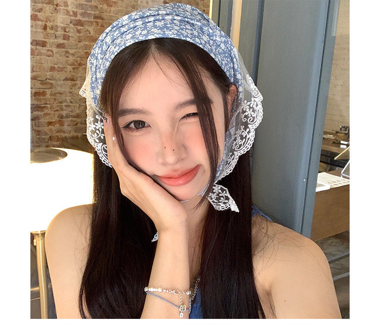 Small Floral Scarf 2024 New Floral Tie Hair Scarf Sense Shawl Lace Stitching Hair Band Scarf