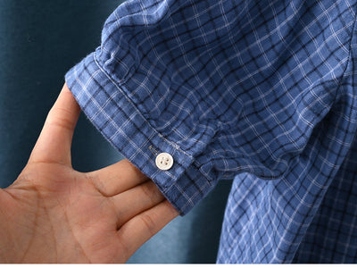 Women Summer Plaid Stand Collar 100%Cotton Shirt