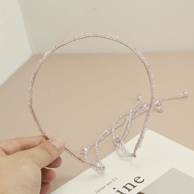 women's shiny solid color artificial crystal beaded tassel hair band