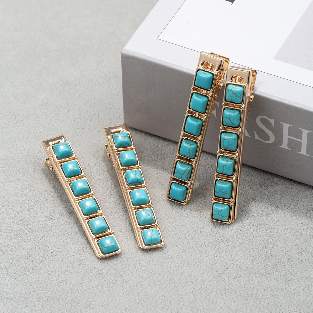 Women's Retro Solid Color Alloy Inlay Turquoise Hair Clip