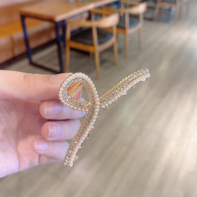 korean style imitation pearl metal rhinestone catch clip