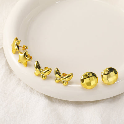 1 Pair Elegant Round Star Butterfly Titanium Steel Ear Studs