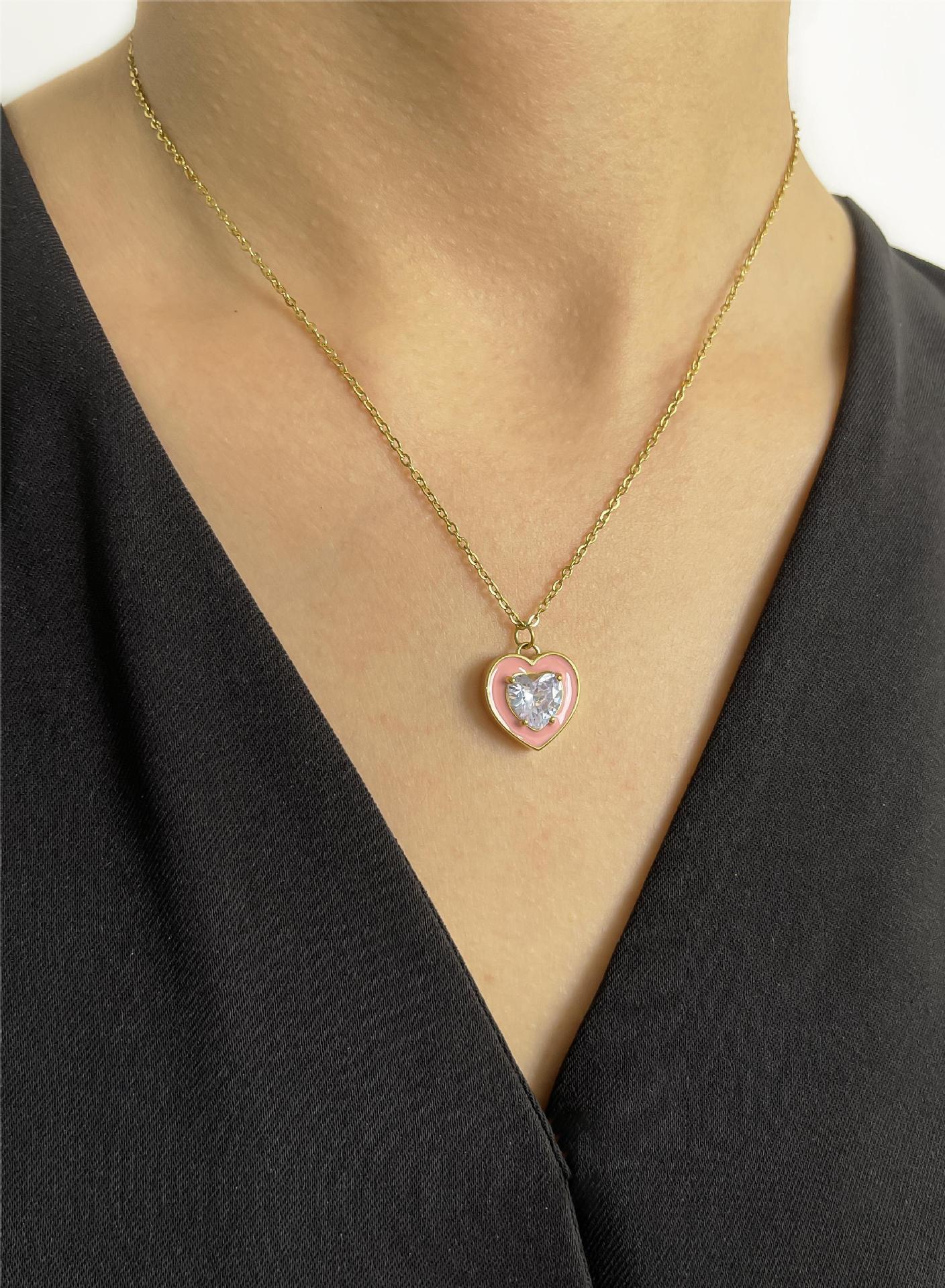 Jewelry Simple Style Heart Shape Flower 304 Stainless Steel Pendant Necklace