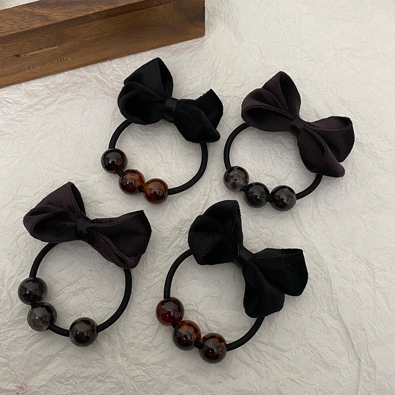 Women's Casual Sweet Bow Knot Cloth Beaded Hair Tie