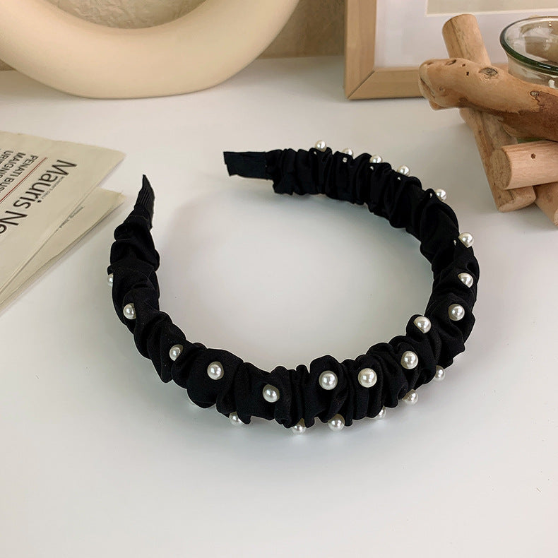 korean new pearl broken hair band female summer new hairpin pleated hair tie all-match out hair pressing headdress
