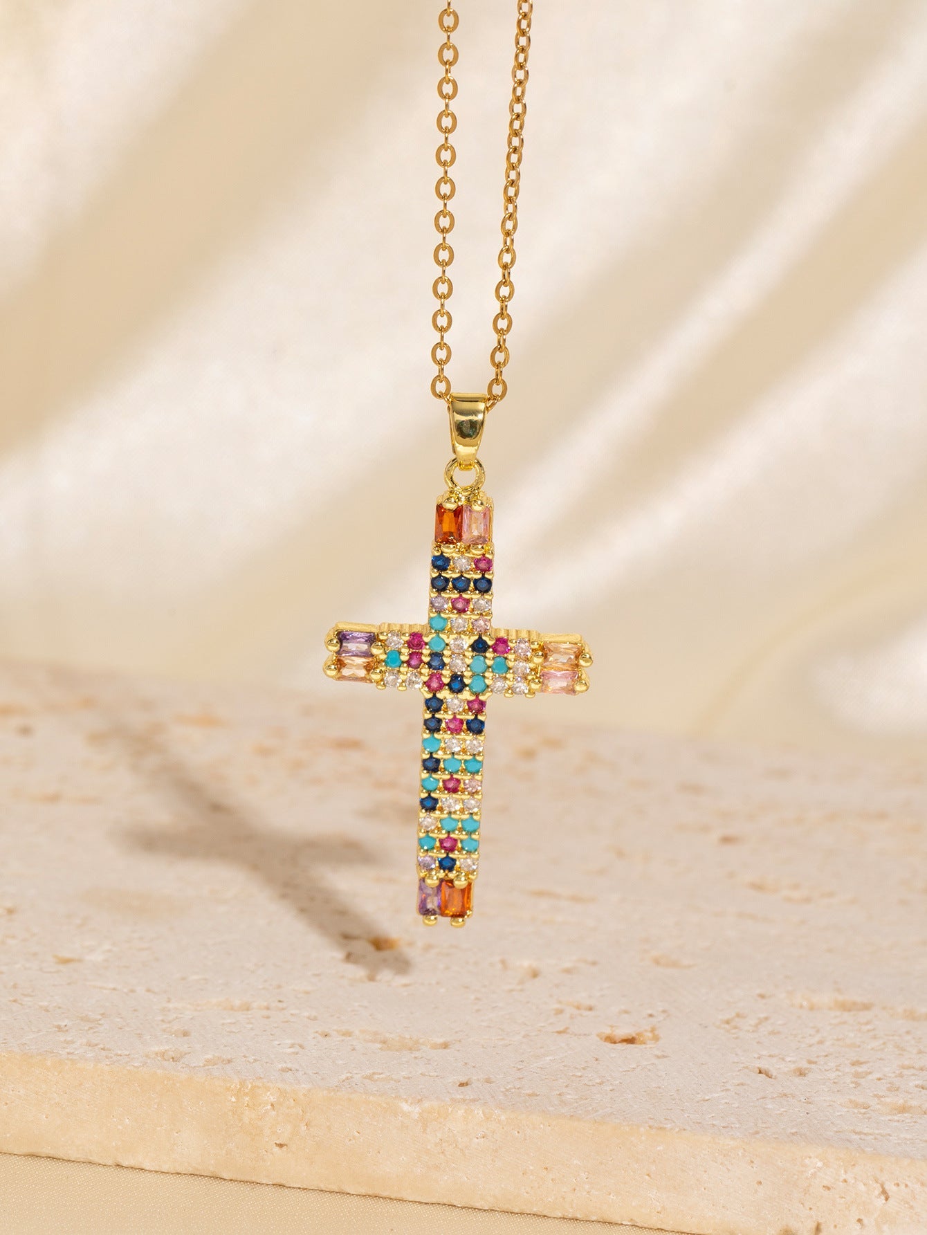 Copper Plating Cross Zircon Pendant Necklace