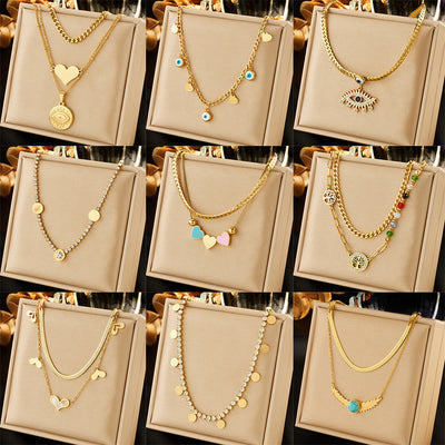 Jewelry Lady Heart Shape Eye Titanium Steel Zircon Plating Necklace