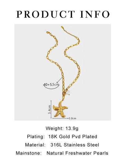 Jewelry Marine Style Classic Style Starfish 316L Stainless Steel  Plating Pendant Necklace