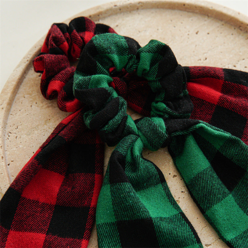 Christmas Vintage Style Women's Plaid Handmade Hair Tie