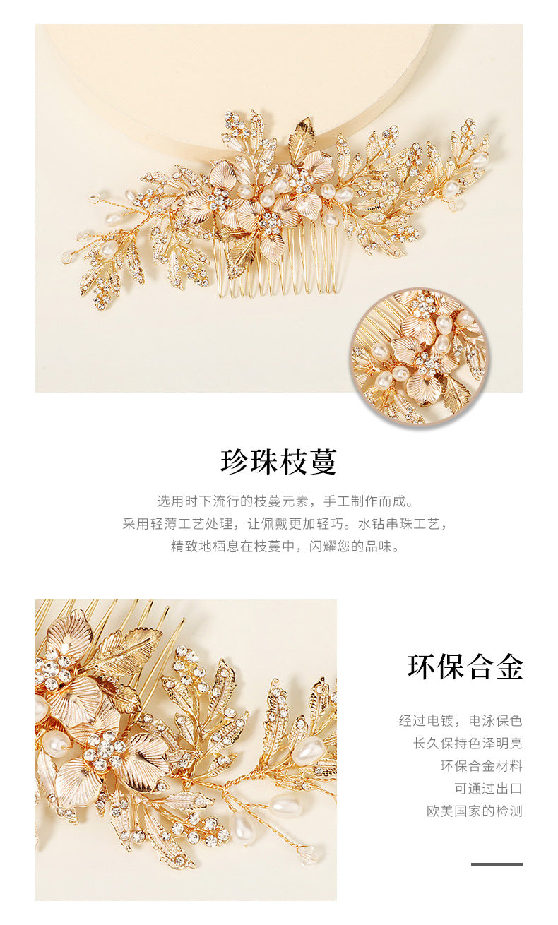 simple new pearl flower leaf hair clip