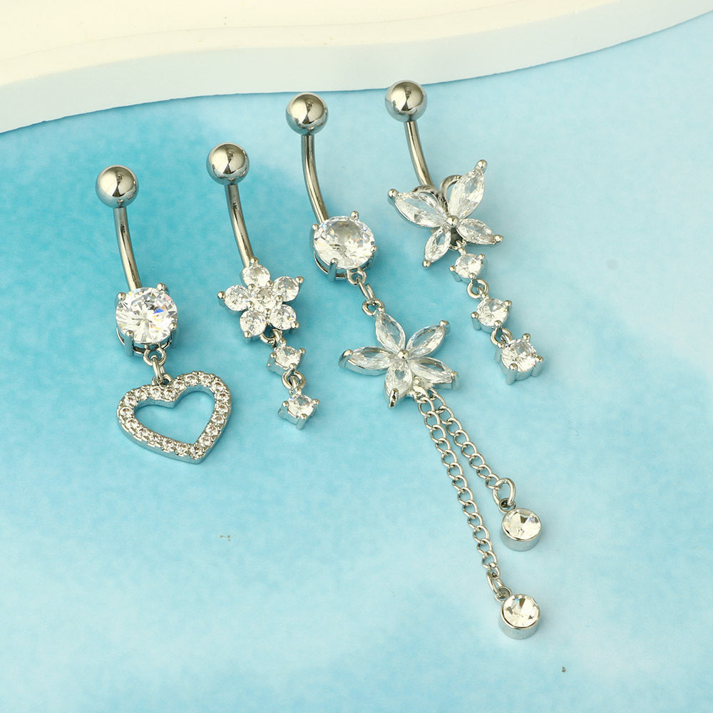 1 Piece 1 Set Belly Rings Simple Style Heart Shape Butterfly 316L Stainless Steel  Inlay Zircon Belly Rings