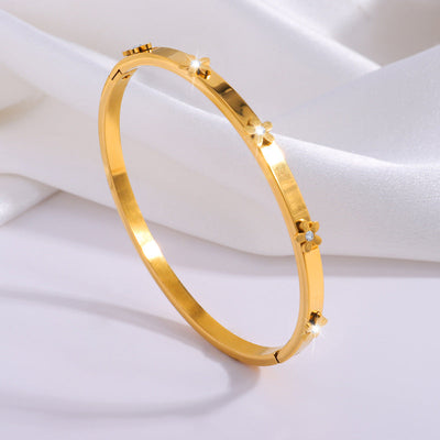 IG Style Sweet Round Heart Shape Flower Titanium Steel Zircon Bangle In Bulk