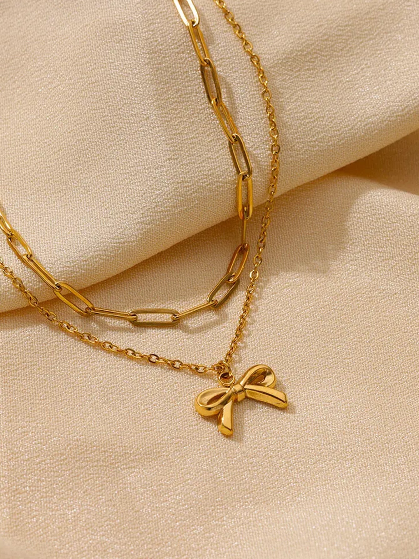 Jewelry Elegant Streetwear Bow Knot 304 Stainless Steel Plating Double Layer Necklaces