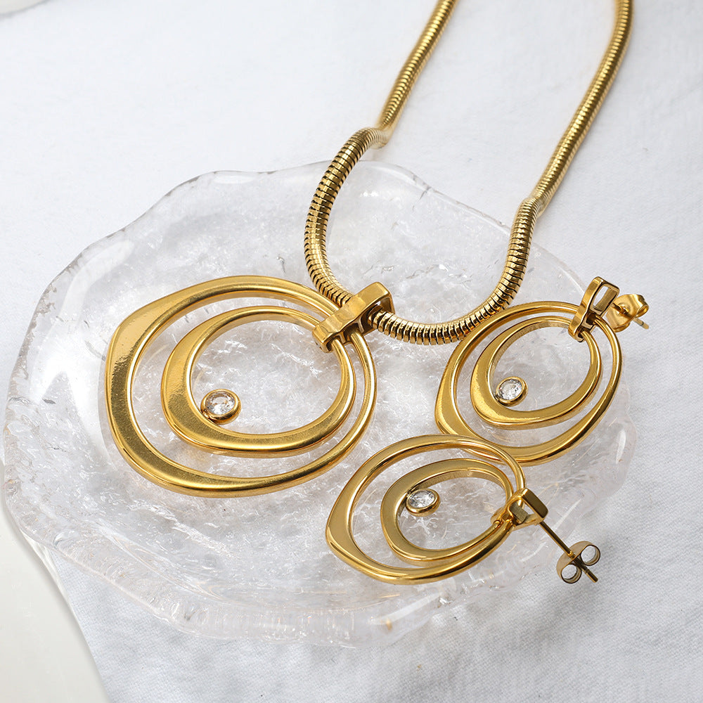 Jewelry Elegant Simple Style Round 304 Stainless Steel Plating Earrings Necklace