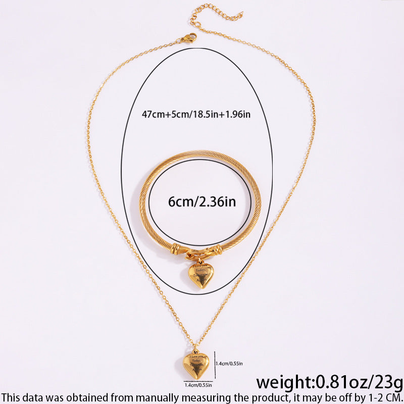 Jewelry Simple Style Heart Shape Titanium Steel Bracelets Necklace