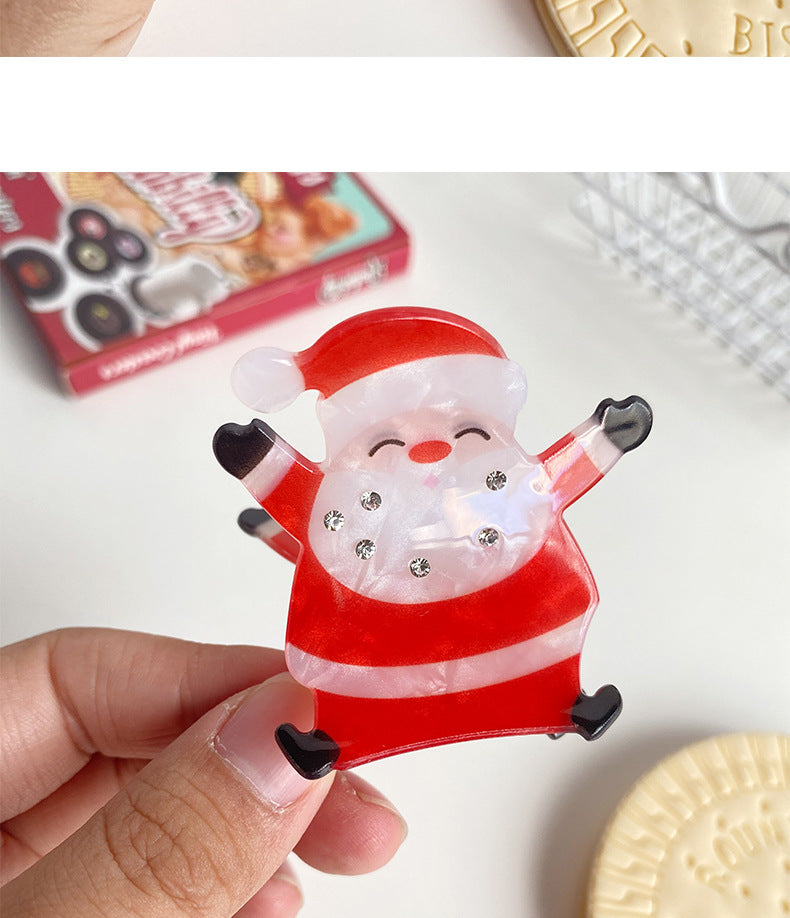 Christmas Cute Women's Penguin Santa Claus Arylic Inlay Rhinestones Hair Claws