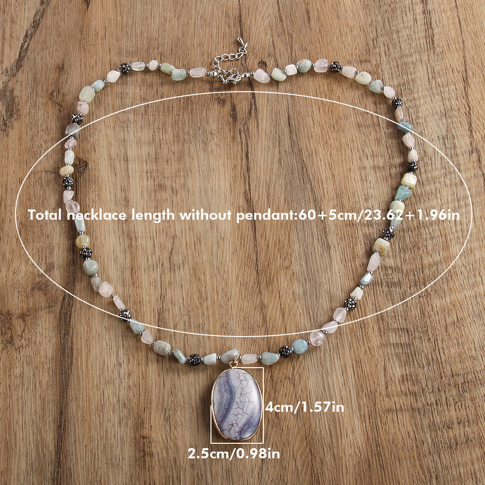 Vintage Style Vacation Geometric natural stone Beaded Chain Pendant Necklace In Bulk