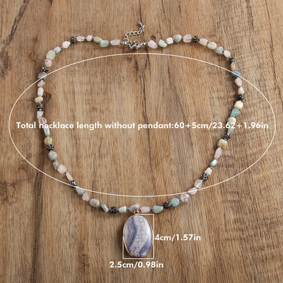 Vintage Style Vacation Geometric natural stone Beaded Chain Pendant Necklace In Bulk
