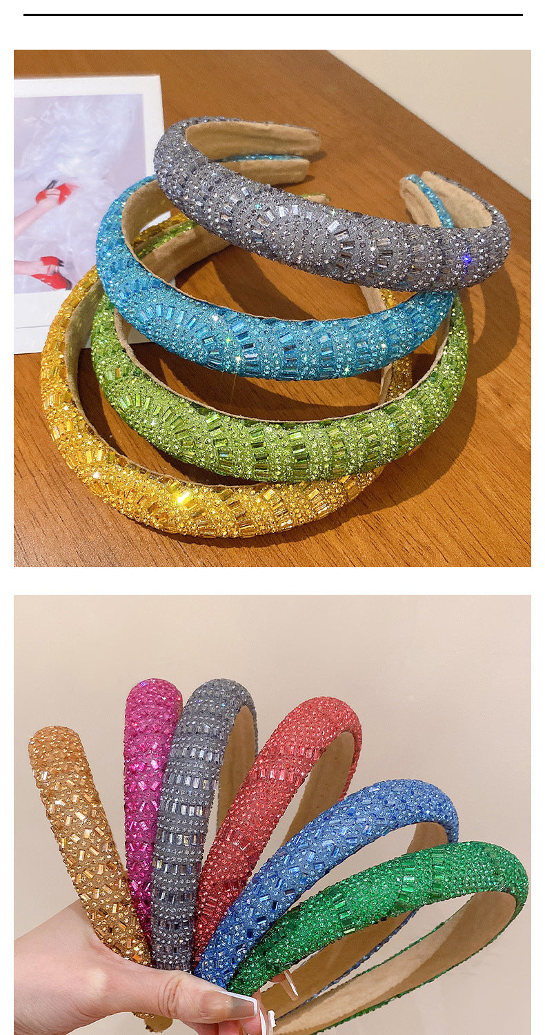 retro lady solid color rhinestone hair band