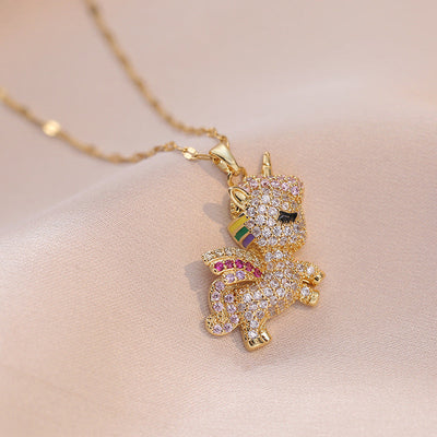 Jewelry Simple Style Classic Style Solid Color Titanium Steel Rhinestones Inlay Pendant Necklace