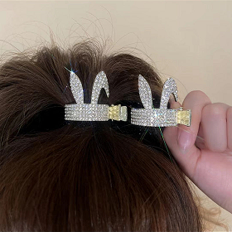 fashion bunny ears crown alloy plating inlay artificial gemstones pearl hair claws 1 piece