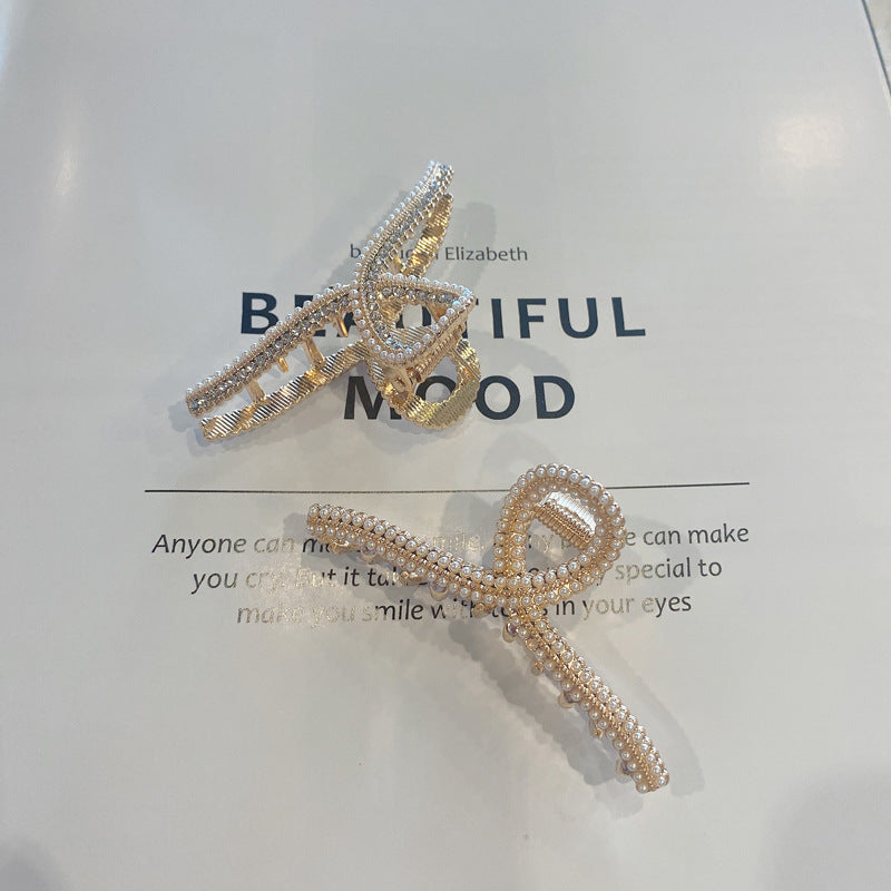 korean style imitation pearl metal rhinestone catch clip