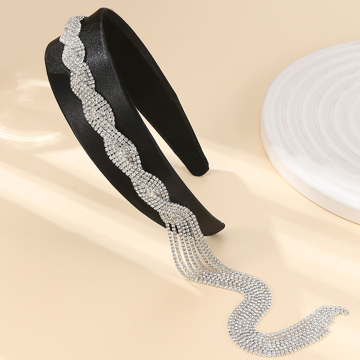 elegant tassel rhinestone sponge hair band 1 piece