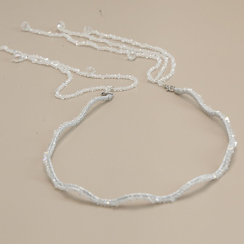 women's shiny solid color artificial crystal beaded tassel hair band