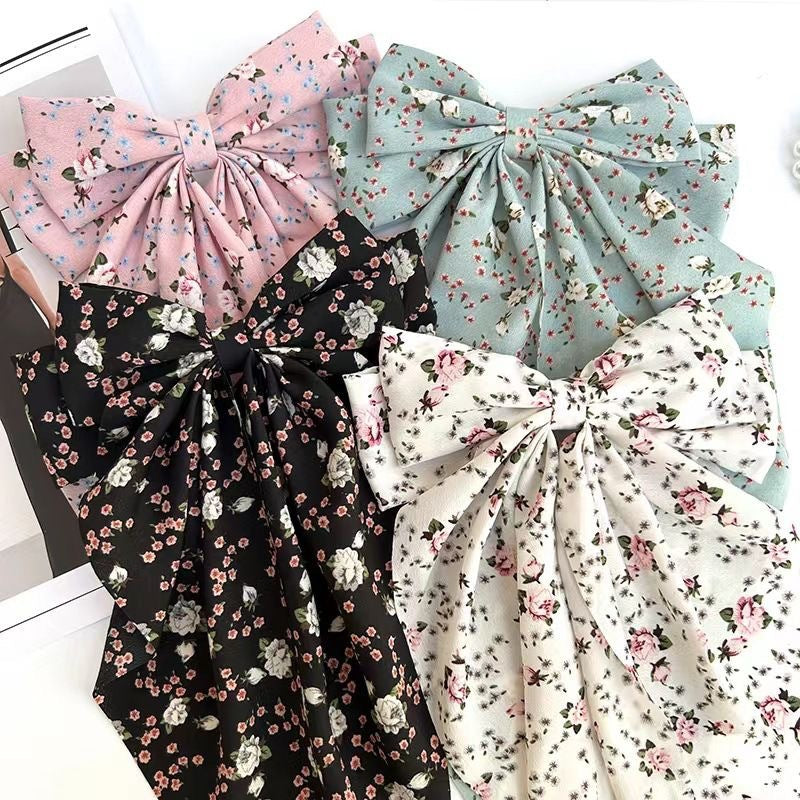 Women's Sweet Pastoral Bow Knot Cloth Floral Hair Claws