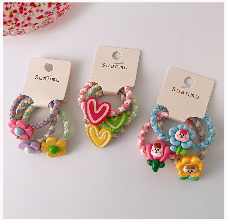 kid's cartoon style animal fruit flower cloth resin contrast collar hair tie