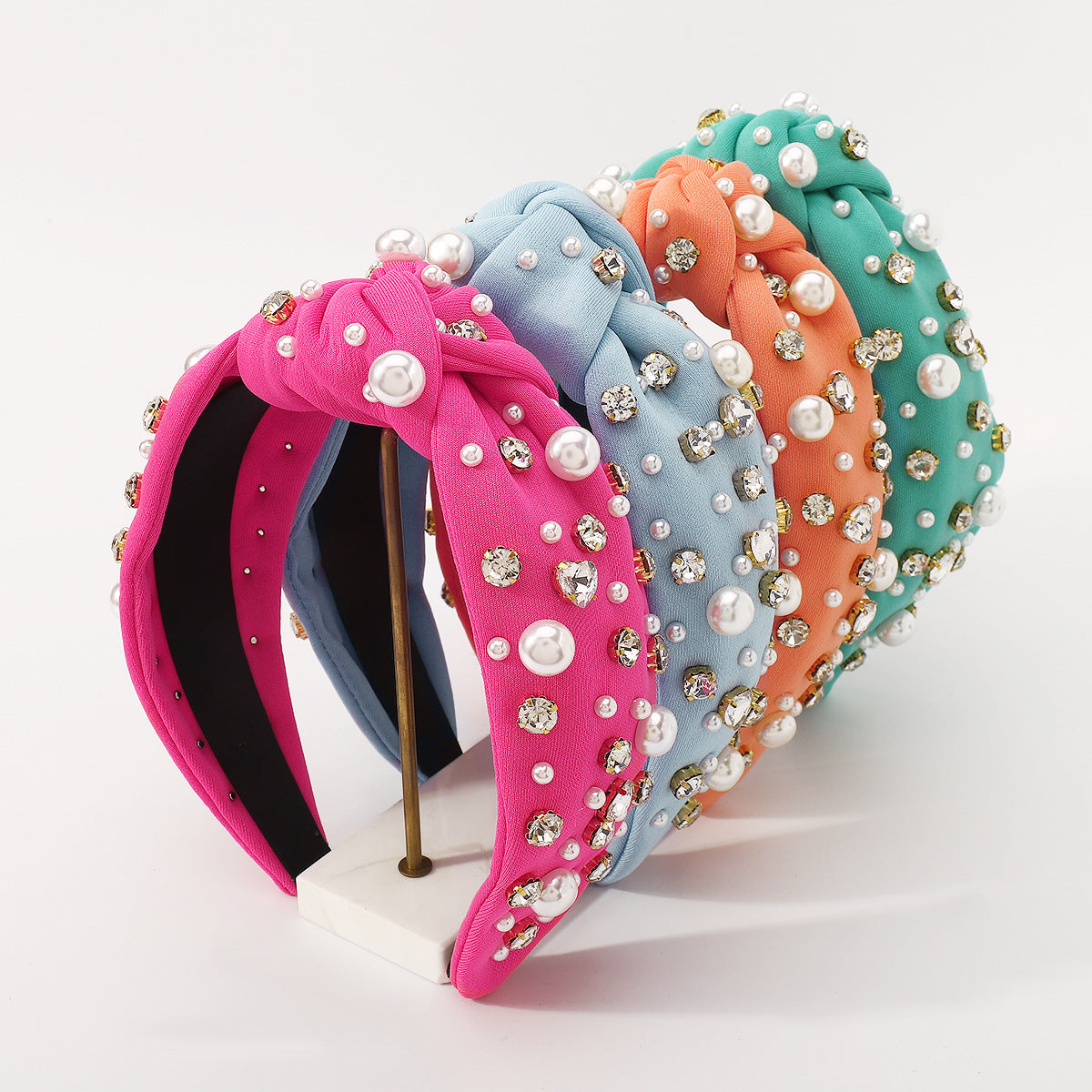 fashion solid color imitation pearl cloth rhinestone hair band