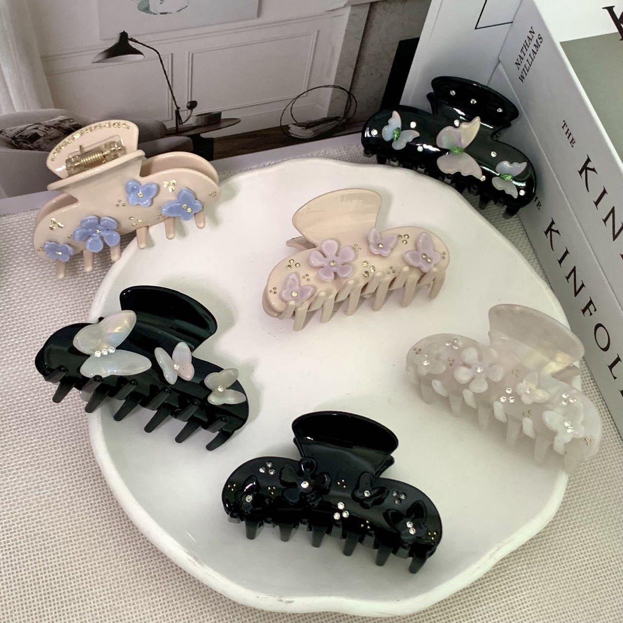 original design flower butterfly acetic acid sheets diamond hair claws