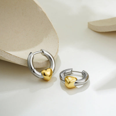 1 Pair Simple Style Heart Shape Mixed Metal 304 Stainless Steel Earrings
