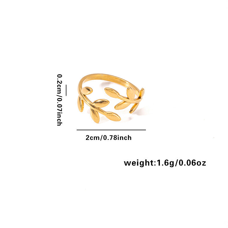 Jewelry Elegant Leaf Heart Shape Titanium Steel Open Rings