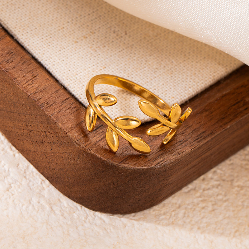 Jewelry Elegant Leaf Heart Shape Titanium Steel Open Rings