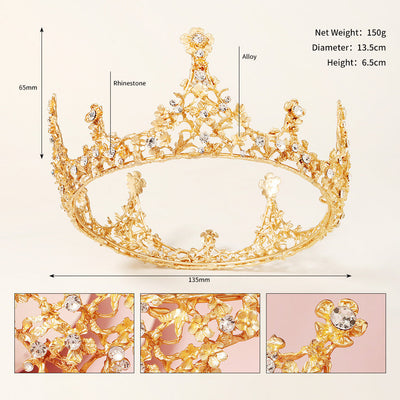 baroque creative full-round crown alloy flower bridal crown