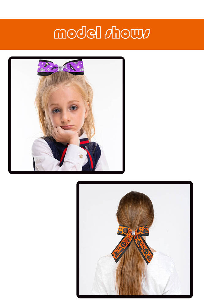 Girl'S Casual Pumpkin Bow Knot Ghost Cloth Inlay Rhinestones Hair Clip