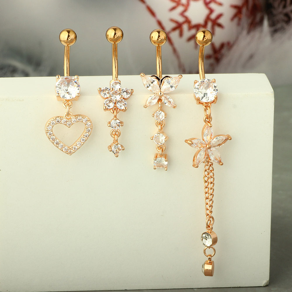1 Piece 1 Set Belly Rings Simple Style Heart Shape Butterfly 316L Stainless Steel  Inlay Zircon Belly Rings
