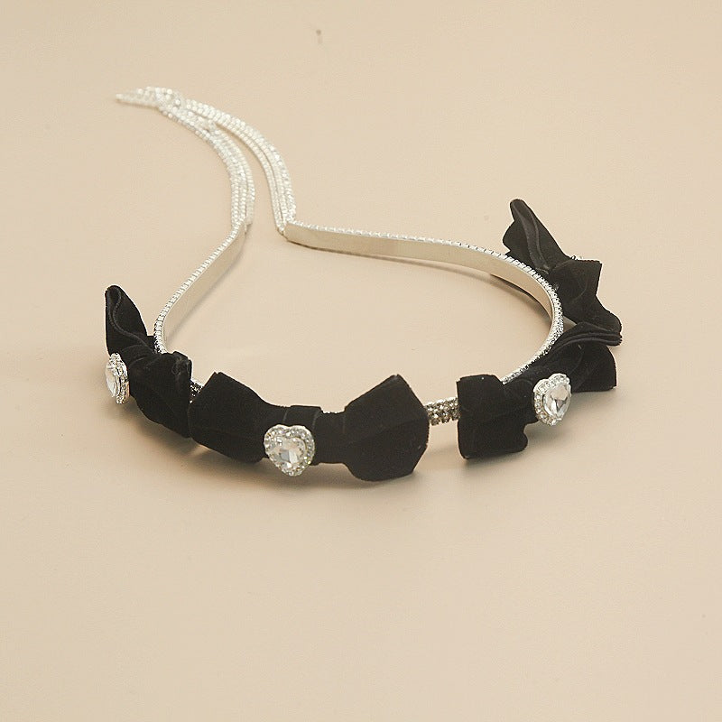 women's sweet shiny heart shape bow knot alloy tassel inlay rhinestones hair band