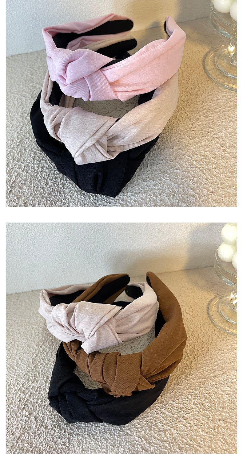 Europe and America  New Hair-Hoop Headband Versatile  Textured Fabric Headdress Hairpin Wide Brim Knotted Hair Hoop