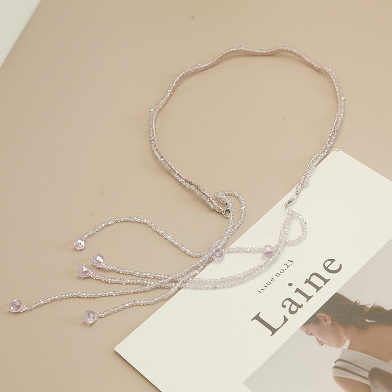 women's shiny solid color artificial crystal beaded tassel hair band