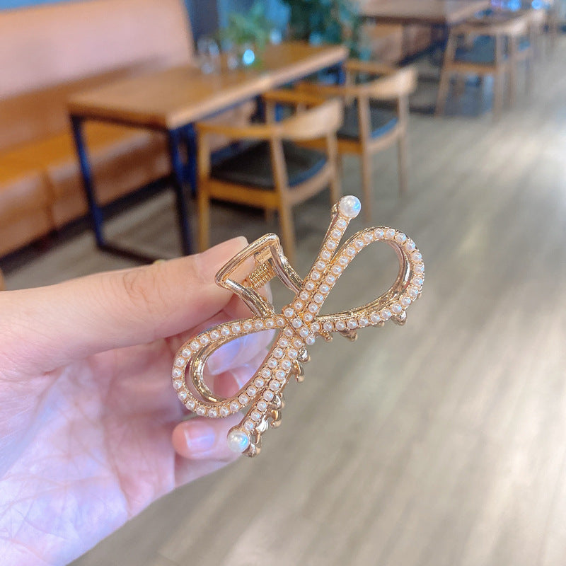 korean style imitation pearl metal rhinestone catch clip