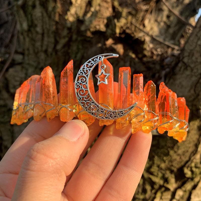 retro star moon crown alloy natural crystal crown